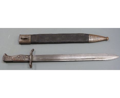 German 88/98 pattern Ersatz all steel version of the 98/05 'butcher' bayonet with, 35cm fullered blade and leather scabbard