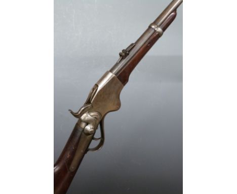 Spencer model 1865 .50 calibre underlever repeating percussion hammer action carbine rifle with pop-up ladder sights, stock s