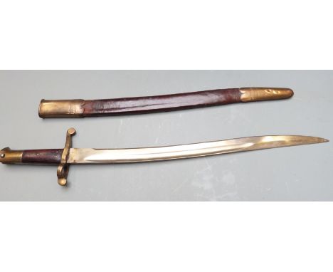 Portuguese sword bayonet believed used on a Westley Richards rifle c1840's, stamped 2919 to crosspiece, 50cm fullered yatagha