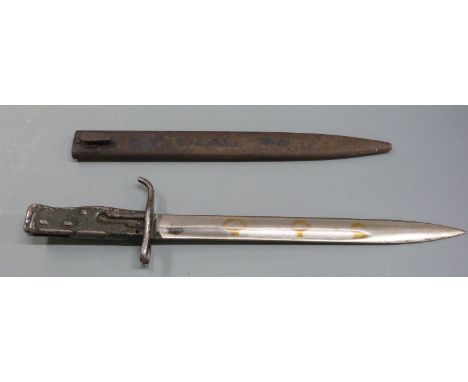 German 88/98 pattern Ersatz all steel knife bayonet with pressed steel hilt and upswept quillon, 31cm fullered blade and scab