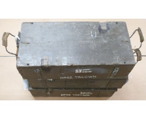 Three wooden military ammunition crates to suit 4.5 inch Mk8 shells, length 68cm. Consigned by a Royal Navy museum