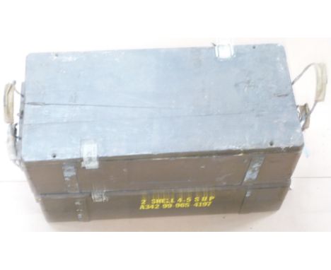 Two wooden military ammunition crates to suit 4.5 inch Mk8 shells, length 68cm. Consigned by a Royal Navy museum