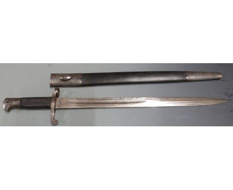 British 1887 pattern Martini Henry sword bayonet Mk1 converted to Mk4, clean stamps to ricasso, with 46cm fullered blade and 