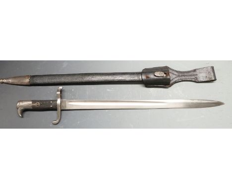 Prussian 1865 pattern Hirschfanger sword bayonet with three securing rivets to grip, Alex Coppel maker's mark to ricasso and 