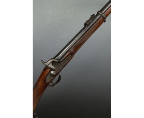 R T Pritchett private purchase or officer's percussion hammer action rifle with chequered grip and forend, pop-up ladder sigh