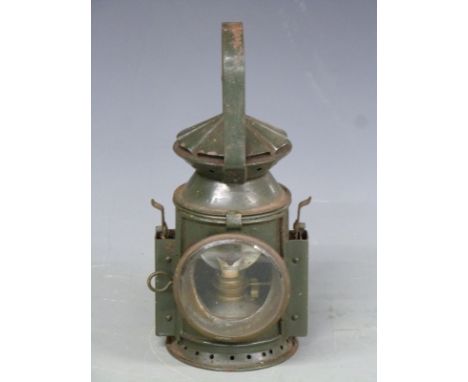 Military railway or similar tri colour hand lamp marked Wakefield 1945, height 30cm
