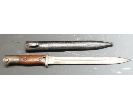 German 84/98 pattern sawback bayonet with flashguard, F Koeller &amp; Co Solingen to ricasso, sawback removed 25cm fullered b