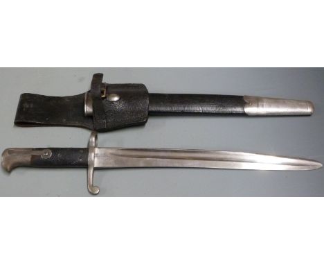 British shortened Yataghan bayonet for cadets, with reshaped blade point, clean stamps to ricasso, blade length 33cm, scabbar