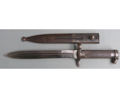 Swedish 1896 knife bayonet with clear stamps to ricasso, cross guard and scabbard, 21cm fullered blade and scabbard