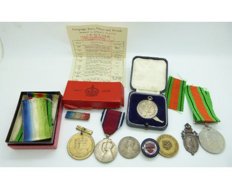 WWI Royal Engineers silver sports medal 1915-1916, together with inter war water polo example, two Coronation medals, Jubilee