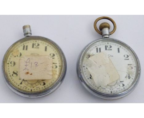 Two British Railways Scottish Region Recta keyless winding open faced pocket watches, both with subsidiary seconds dial, blac