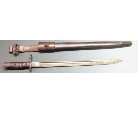 British 1913 pattern sword bayonet Mk1, clear stamp to ricasso, 43cm fullered blade, with scabbard and frog