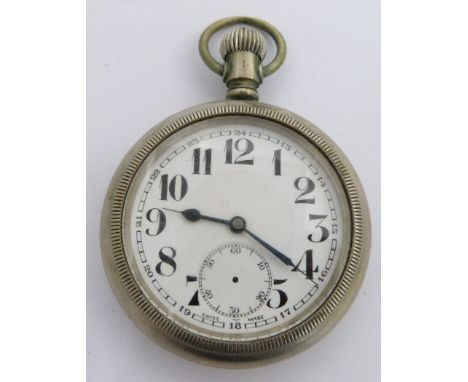 London Transport Executive, railway interest keyless winding open faced pocket watch with subsidiary seconds dial, black Arab