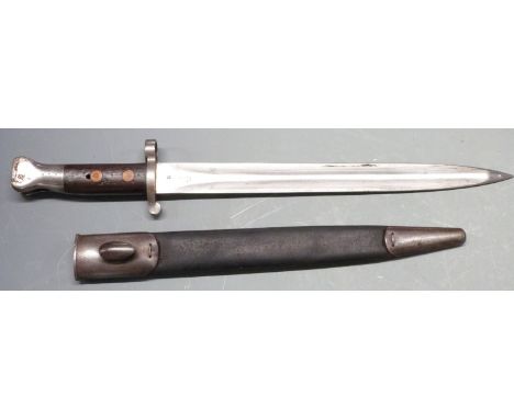 British 1888 pattern bayonet Mk1 second type with grip plates secured by two rivets, clear stamps to ricasso and pommel, blad