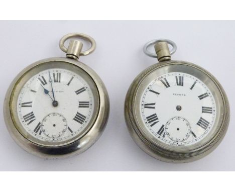 Two British Railways Scottish region Record keyless winding open faced pocket watches, both with subsidiary seconds dial, bla