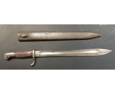 German 1898/05 pattern bayonet later type with muzzle ring trimmed and&nbsp;flashguard, clear stamps, Solingen makers, 37cm f