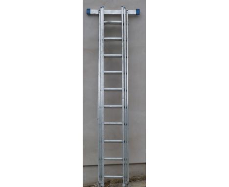 Zarges Zaletta triple extending aluminium ladder with stablising bar to base