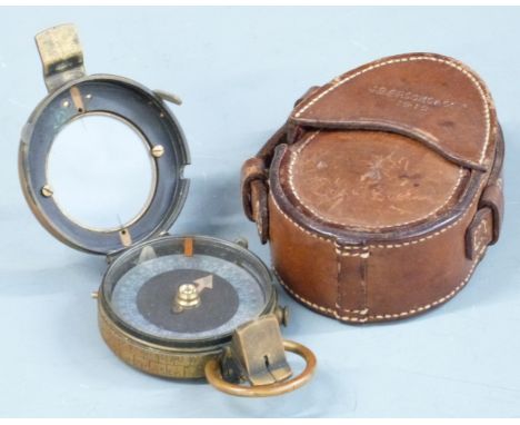 British Army WWI compass Number 71971 dated&nbsp;1917 with&nbsp;leather case by J B Brooks and Co Ltd 1912