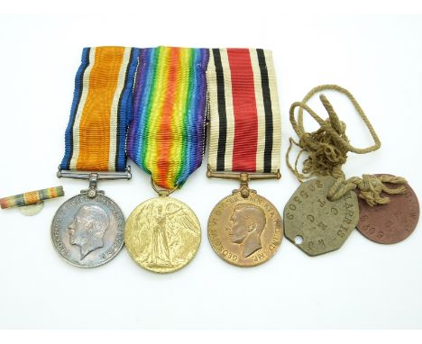 British Army WWI medals comprising War Medal and Victory Medal named to 205309 Pte W J Harris Tank Corps together with his Sp