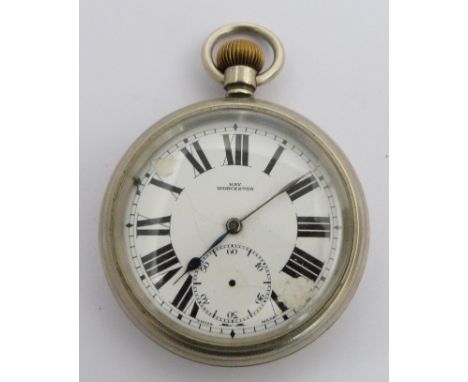 Great Western Railway Kay, Worcester keyless winding open faced pocket watch with subsidiary seconds dial, black Roman numera