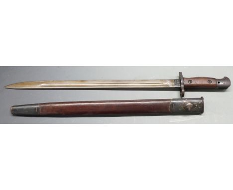 British 1907 pattern sword bayonet with cleaning hole to pommel, clear stamps to ricasso, Wilkinson to 43cm fullered blade an