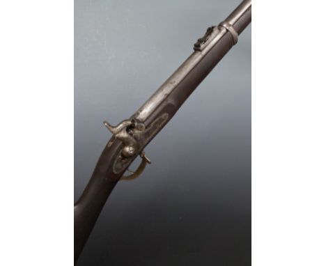 Enfield 1859 pattern percussion hammer action rifle with lock stamped with crown over 'VR' cypher and '1859 Tower', engraved 