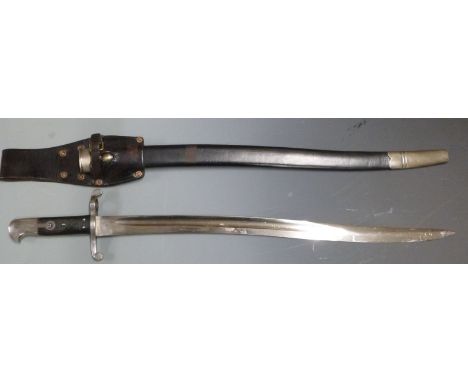 British 1863 pattern Whitworth sword bayonet, some clear stamps to ricasso, pommel, blade and 546 to crosspiece, with scabbar