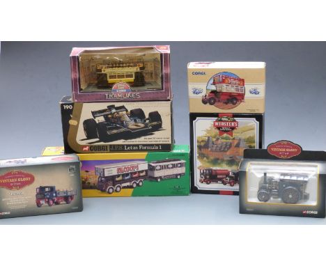 Seven Corgi diecast model vehicles and vehicle sets including The Showmans Range Leyland Dodgem Truck and Caravan Set 24801, 