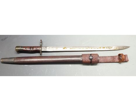 American 1917 pattern sword bayonet with some clear stamps to ricasso, 43cm fullered blade, scabbard and frog