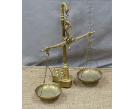 Portuguese or similar brass figural fish scales with weights to base, H58cm
