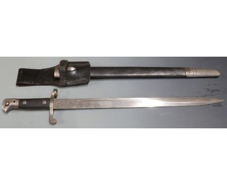 British 1887 pattern Martini Henry sword bayonet Mk3, clear stamps to ricasso and pommel, with 46cm unfullered blade, scabbar