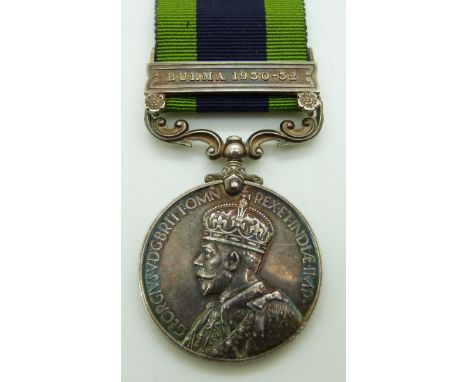 British Army India General Service Medal 1909 with clasp for Burma 1930-32, named to 1666659 Pte A C Mason, Ox &amp; Bucks Li