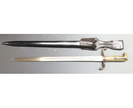 German 1871 pattern bayonet with brass grips, clear stamps for Kirschaum makers, regimental mark to crosspiece 85R5121, 46cm 