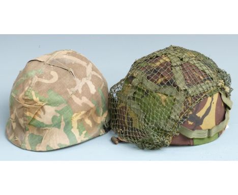 American style helmet named to SSgt G Bacon, with camouflage cover and liner together with a British Army example&nbsp;