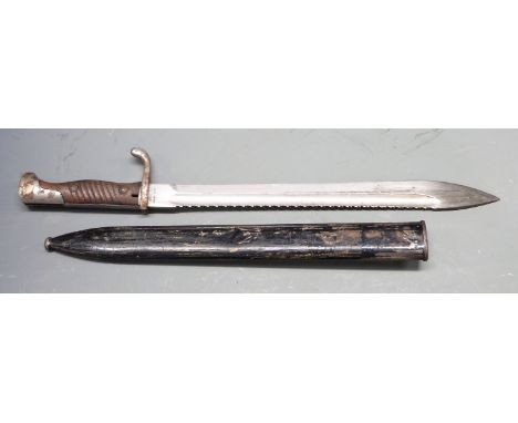 German 1898/05 pattern sawback bayonet, later type with trimmed muzzle ring and flashguard, Anker-werke to ricasso, 37cm sawb