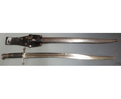 British 1856/58 pattern sword bayonet with some clear stamps, 58cm fullered yataghan blade, with scabbard and frog&nbsp;