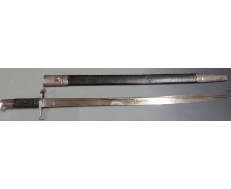 British Volunteers 1858 pattern Lancaster sword/bayonet with steel pommel and cross guard, 61cm blade and scabbard