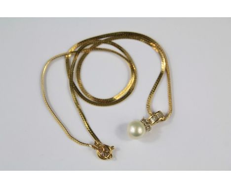 An Italian 14kt Yellow Gold Pearl and Diamond Pendant. The pendant set with a single pearl approx 8mm, set with approx&nbsp; 