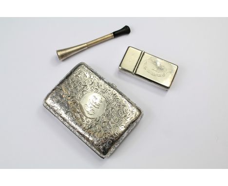 A Silver Cigarette Case. The case with foliate engraving, London hallmark, dated 1900, mm S.M &amp; Co together with a silver