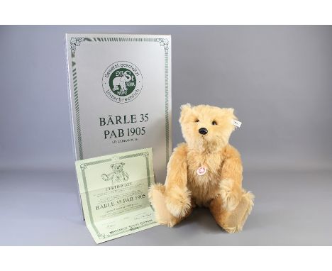 A Limited Edition Steiff 'Barle 35' Bear. The 1993 light brown bear being a replica of the original 1905 bear; made of mohair