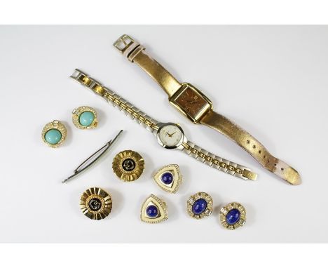 Miscellaneous Vintage Jewellery. This lot includes three pairs of Christian Dior Earrings. Two Anna Klein wristwatches, a pai