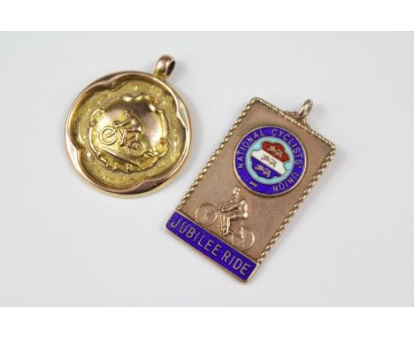 9ct Gold Cycling Medallions. This lot includes a London City Center Race May 1938 100 miles in 7 hours together with a 9ct go