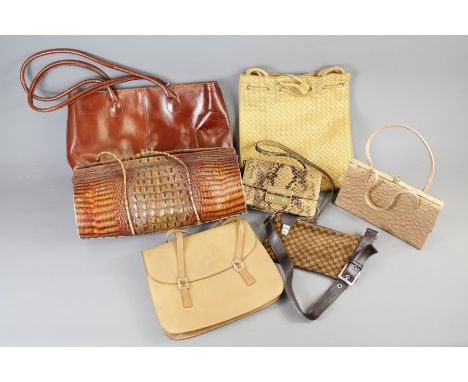Vintage Handbags. This lot includes a Mark Cross NY tan leather satchel, beige suede interior, embossed logo approx 29 cms l 