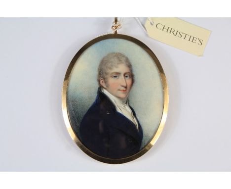 After William Wood (British 1769-1810). Oval Portrait Miniature, label to verso reads: James Son of Edward Fletcher born July