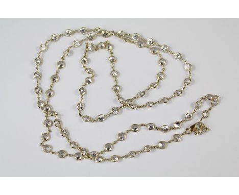 A 14ct Gold White Stone Necklace, approx 76 cms, approx 13.3 gms