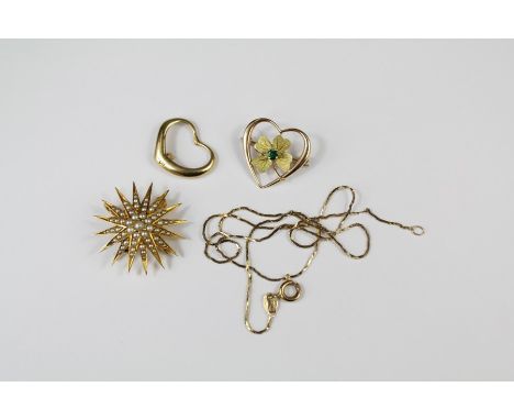 An Edwardian-Style 14ct Yellow Gold and Seed Pearl Brooch/Pendant, approx 28 x 28mm approx 4 gms together with a 14ct yellow 