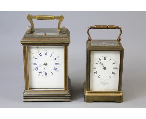Two Brass Carriage Clocks. This lot includes a Payne &amp; Co with S F movement nr 14595 (with very fine crack to upper left 