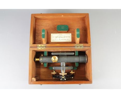 A Stanley & Co London Oxidized Brass Surveyors Level Theodolite. Contained within the original box.Note: Stanley & Co were re