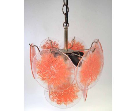Italian 1960's design light fitting by Mazzega Murano, the wire frame supporting ten glass disks, 38cm high    This lot is so