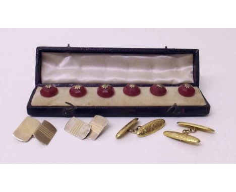 Pair of gold cufflinks, pair of silver cufflinks and a box of six dress buttons. Condition report: see terms and conditions